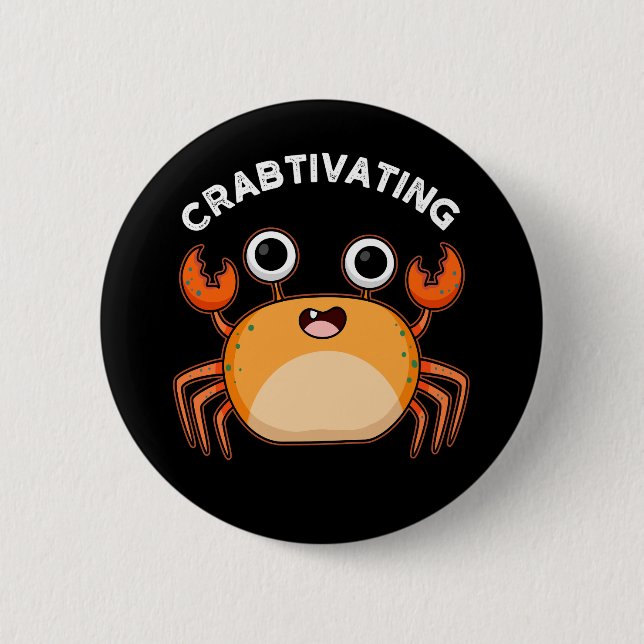 Macaron Rond 5 Cm Crabtivant Funny Crab Pun Dark BG (Devant)
