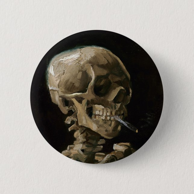 Macaron Rond 5 Cm Crâne avec brûler la cigarette Vincent van Gogh Ar (Devant)