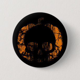 Macaron Rond 5 Cm Crâne Citrouille usé