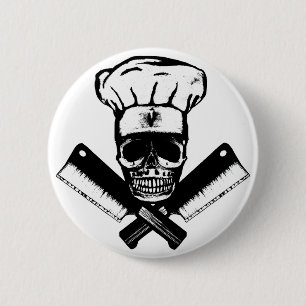 Macaron Rond 5 Cm Crâne de chef (B&W)