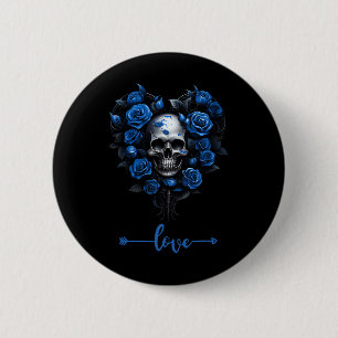 Macaron Rond 5 Cm Crâne de roses bleues pour la Saint-Valentin Amour