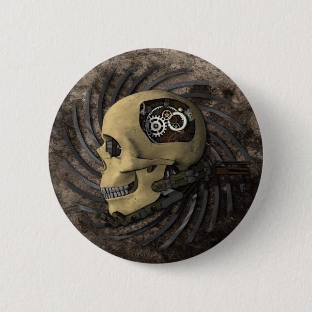 Macaron Rond 5 Cm Crâne de Steampunk (Devant)