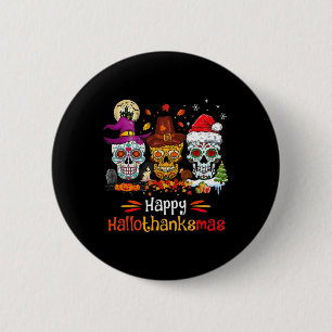 Macaron Rond 5 Cm Crâne de Sucre Hallothanksmas Halloween Thanksgivi