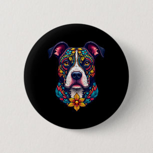 Macaron Rond 5 Cm Crâne de sucre mexicain Pitbull Dia De Muertos Hal