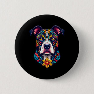 Macaron Rond 5 Cm Crâne de sucre mexicain Pitbull Dia De Muertos Hal
