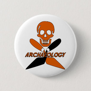 Macaron Rond 5 Cm Crâne et archéologie croisée de truelles