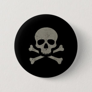 Macaron Rond 5 Cm Crâne et os croisés dessin gothique pirate vintage