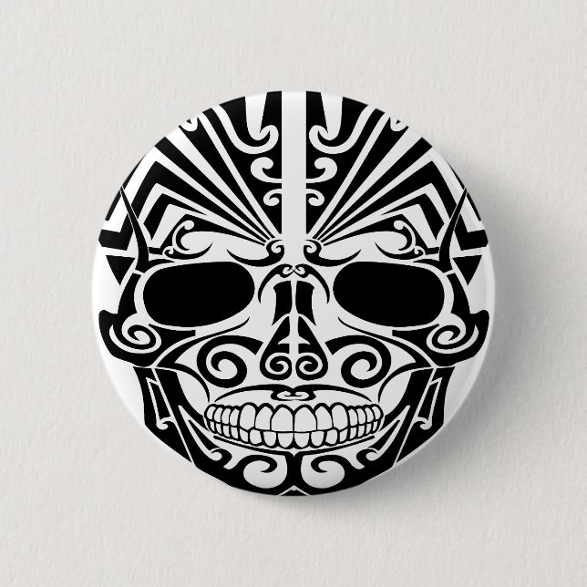 Macaron Rond 5 Cm Crâne maori de masque de tatouage (Devant)