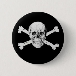 Macaron Rond 5 Cm Crâne noir de pirate et os croisés