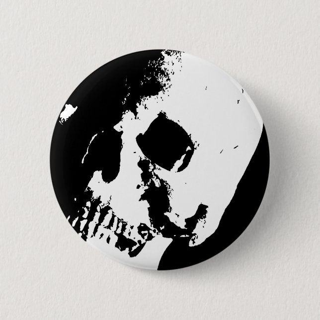 Macaron Rond 5 Cm Crâne noir et blanc (Devant)