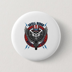 Macaron Rond 5 Cm Crâne Patriotique Moto Aigle Vintage