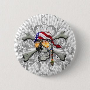 Macaron Rond 5 Cm Crâne pirate américain et os croisés