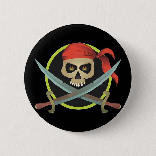Macaron Rond 5 Cm Crâne pirate avec épées croisées (Devant)