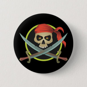 Macaron Rond 5 Cm Crâne pirate avec épées croisées