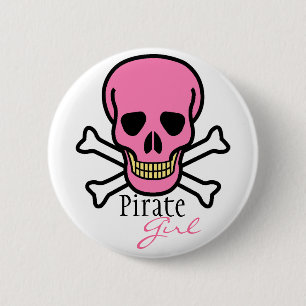 Macaron Rond 5 Cm Crâne rose fille pirate