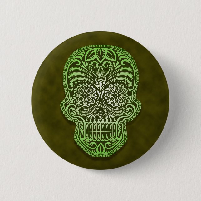 Macaron Rond 5 Cm Crâne vert complexe de sucre (Devant)