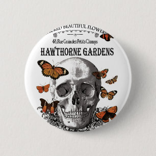 Macaron Rond 5 Cm crâne vintage d'Halloween moderne et papillons