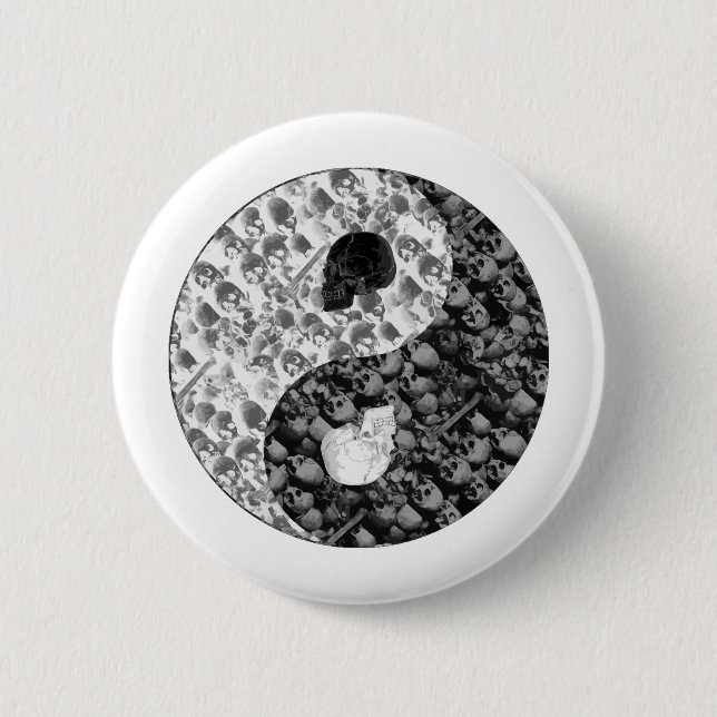 Macaron Rond 5 Cm Crâne Yin Yang (Devant)