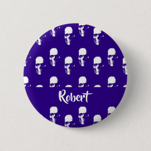 Macaron Rond 5 Cm Crânes de nom personnalisé en bleu