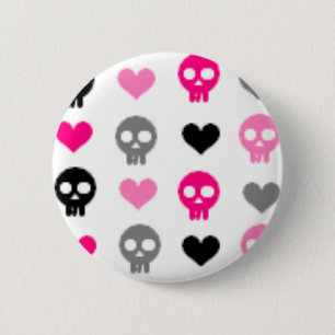 Macaron Rond 5 Cm Crânes et bouton de coeurs