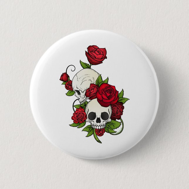 Macaron Rond 5 Cm Crânes Roses Día de Muertos (Devant)