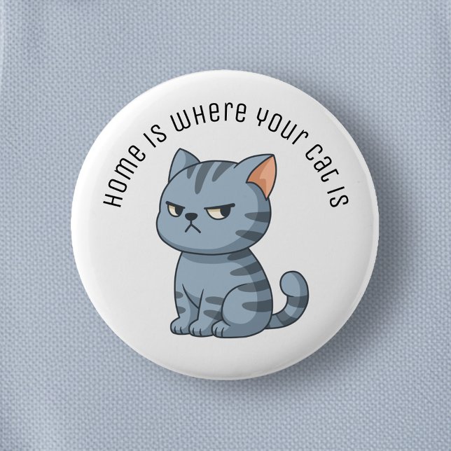 Macaron Rond 5 Cm Cranky Grey Tabby Cat Custom Text (Créateur téléchargé)