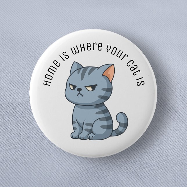 Macaron Rond 5 Cm Cranky Grey Tabby Cat Custom Text (Créateur téléchargé)