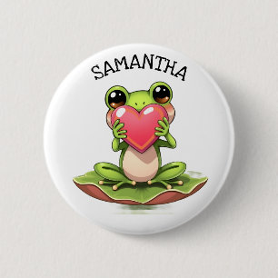 Macaron Rond 5 Cm Crapaud Chibi en rose et vert personnalisé