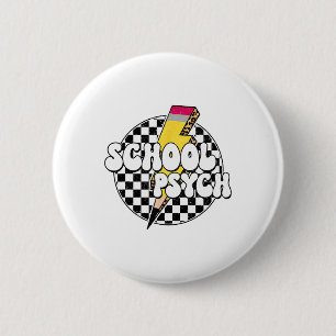 Macaron Rond 5 Cm Crayon Psychologue Scolaire À Carreaux Éclair