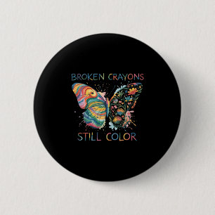 Macaron Rond 5 Cm Crayons Cassés de Femmes Colorent Encore Papillon