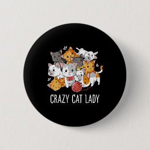 Macaron Rond 5 Cm Crazy Chat Lady Drôle Filles Femmes Kitten Animal 