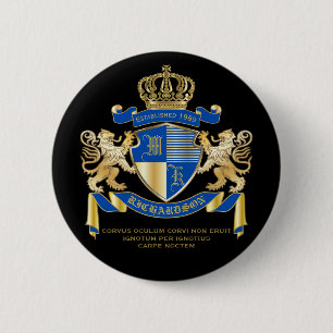 Macaron Rond 5 Cm Créez votre propre armoirie Blue Gold Lion Emblem