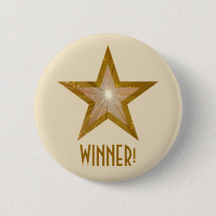 Macaron Rond 5 Cm Crème bouton "Gold" Star 'WINNER'