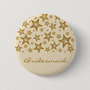 Macaron Rond 5 Cm Crème bouton "Gold" Stars 'Bridesmaid'