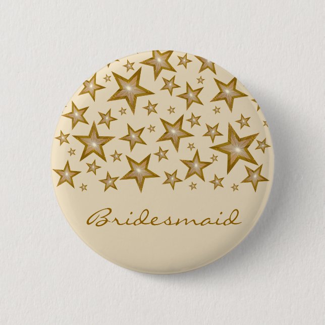 Macaron Rond 5 Cm Crème bouton "Gold" Stars 'Bridesmaid' (Devant)