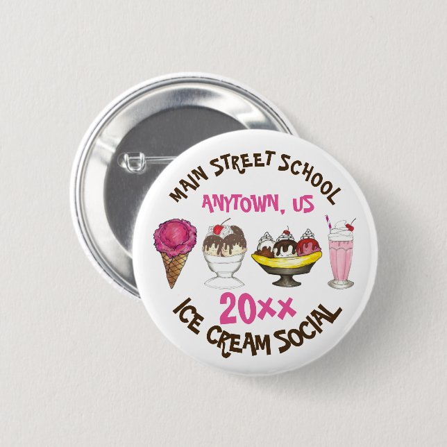 Macaron Rond 5 Cm Crème glacée Social Favoriser Banana Split Sundae  (Devant & derrière)