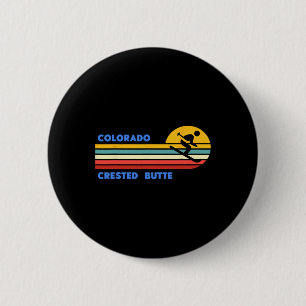 Macaron Rond 5 Cm Crested Butte Colorado Ski Skieur Ski Soleil Rétro
