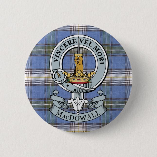 Macaron Rond 5 Cm Crête de MacDowall + Bouton de tartan (Devant)