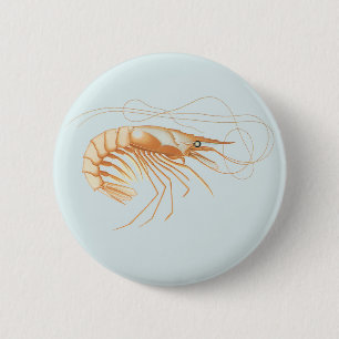 Macaron Rond 5 Cm Crevette ou grosse crevette, faune marine vintage 
