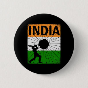 Macaron Rond 5 Cm Cricket indien avec coup de pinceau du drapeau ind