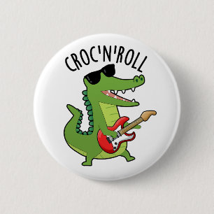 Macaron Rond 5 Cm Croc N Roll Funny Crocodile Pun