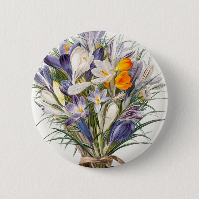 Macaron Rond 5 Cm Crocus Spring Flower Botanique Floral Art (Devant)