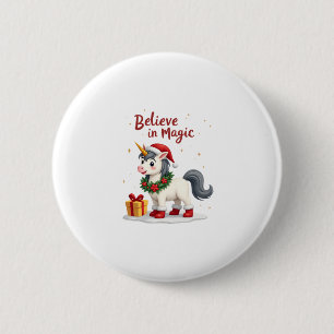 Macaron Rond 5 Cm Croire en la Fête Magique Licorne portant un Noël