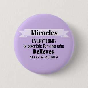 Macaron Rond 5 Cm Croire en Miracles Bible Verse Purple Christian