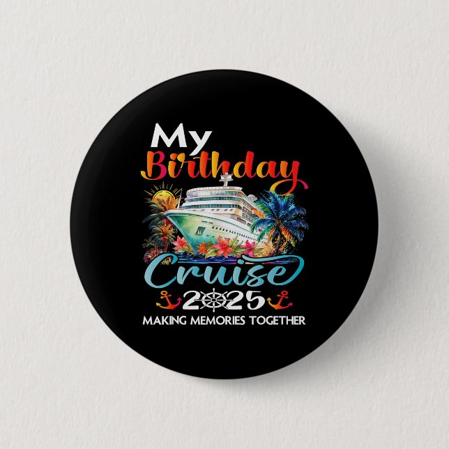Macaron Rond 5 Cm Croisière d'anniversaire 2025 Famille Anniversaire (Devant)