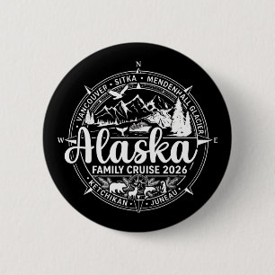 Macaron Rond 5 Cm Croisière en Alaska 2026 Famille Vacances alaskien