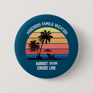 Macaron Rond 5 Cm Croisière Retro Palm Tree Sunset Vacances en famil