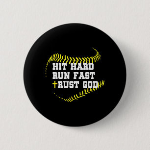 Macaron Rond 5 Cm Croix chrétienne Softball Frappé Fort Courir Vite