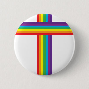 Macaron Rond 5 Cm CROIX d'arc-en-ciel
