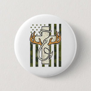 Macaron Rond 5 Cm Croix de bois de cerf Crochet de pêche Caméléon Dr